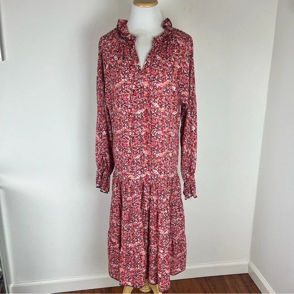 Anthropologie OPT Floral Long Sleeve Printed Boho Midi Dress Size XS - Picture 2 of 6